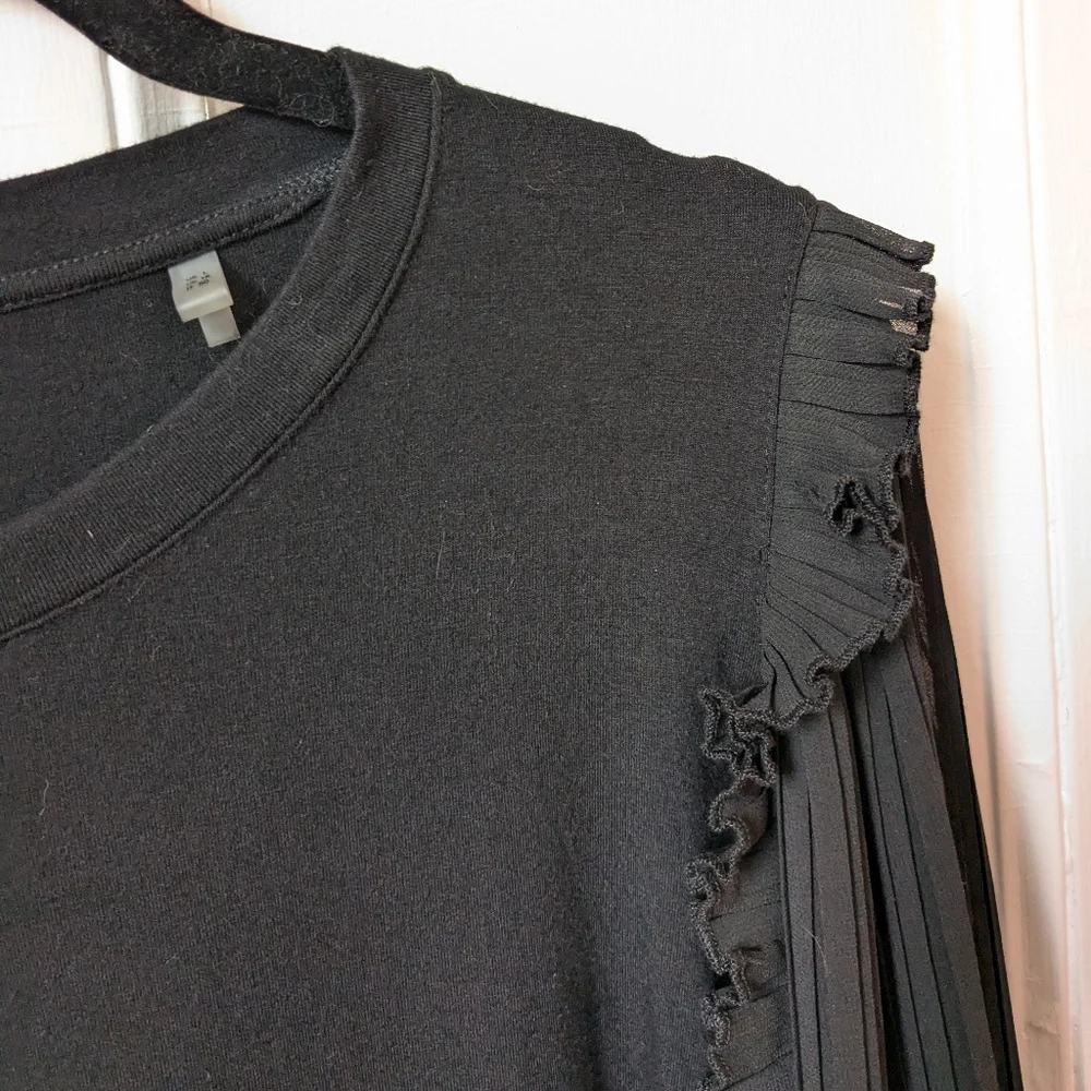 Elie Tahari Black Ruffled Top with Sheer Balloon Sleeves - Size L